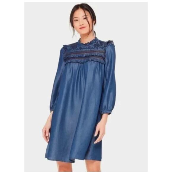 kate spade new york Dresses & Skirts - Kate‎ Spade Dress Womens XS Denim Broome Street Embroidered Indigo Boho Ruffle